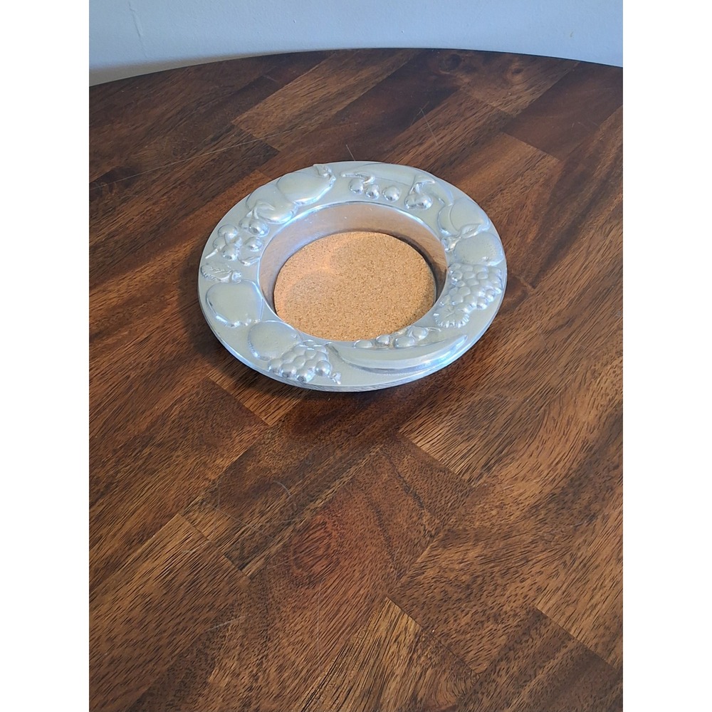 Wilton Armetale Fruit Harvest Wine Bottle Coaster with Cork Insert USA RWP Metal